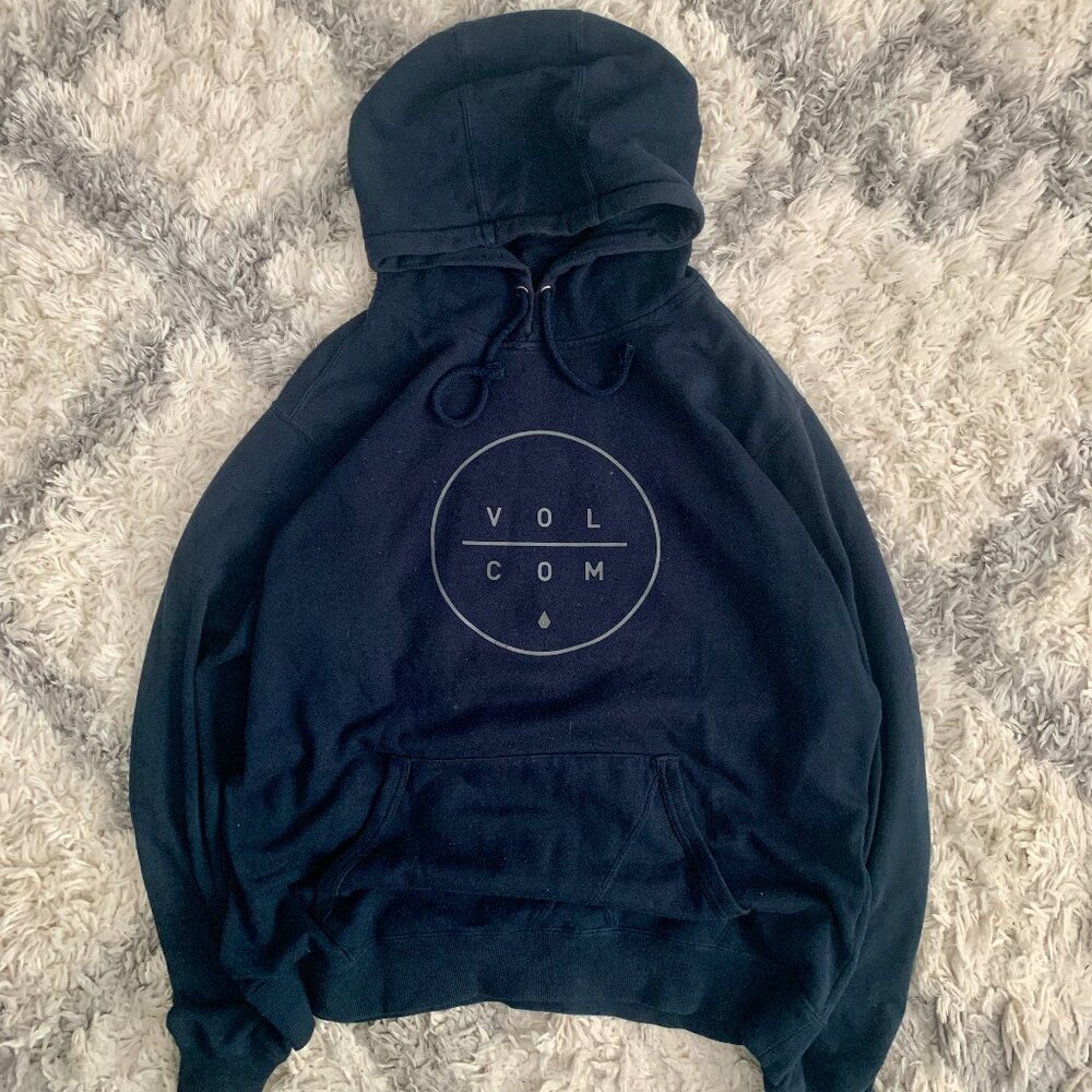 Volcom Minimalist Hoodie Men's Large Heavy Pullover Navy Blue Sweatshirt